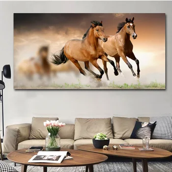 GOODECOR Модерна Двойка, Картина с коне, щампи върху платно, изчистен едно парче плакат, стенни картини за вашия интериор дневна