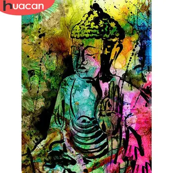 HUACAN 5d Диамантена картина на Буда, пълна с квадратна/Кръгла диамантена бродерия, религиозна мозайка 