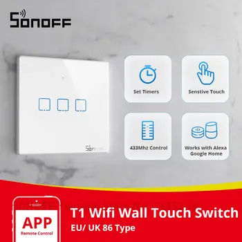 Itead SONOFF TX T1 ЕС Великобритания Wifi Ключ Умен монтиран на стената lcd сензорен Прекъсвач Wifi Ключа за лампата 433 Mhz RF дистанционно управление, Автоматизация на Умен дом