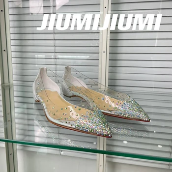 JIUMIJIUI/Новост 2023 г.; обувки-лодка, върху плоска подметка с Остри пръсти; Женски фини обувки на плоска Подметка с украса във вид на Кристали; Zapatos De Mujer