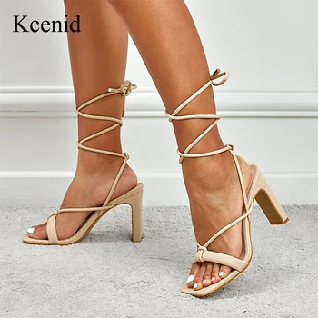 Kcenid/2022; летни модни дизайнерски дамски сандали с квадратни пръсти и кръстосана шнур на високи токчета; пикантни вечерни обувки-лодка; дамски обувки; големи размери