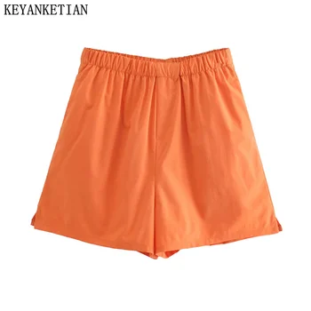 KEYANKETIAN/ дамски оранжеви памучни шорти с цепка, нови летни улични шик стрейчевые нагънат ежедневни панталони с висока талия Cortos Femme
