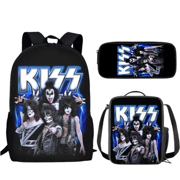 Kiss Band, 3 бр./компл., училищни чанти за деца, училище раница с принтом, детски чанти за книги, студентски чанта за обяд/молив случай