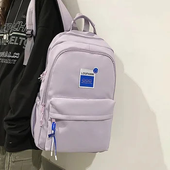 KUZAI/ Нов монофонични водоустойчив найлонов женски раница, мъжка чанта за лаптоп с голям Капацитет, Унисекс, пътна чанта с смайликом, училищен раница