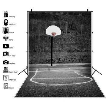 Laeacco Тъмен Гръндж Пустынная Баскетболно игрище Щанд на Баскетболен мач Спортен Фотофон Фон за Снимки за фото студио