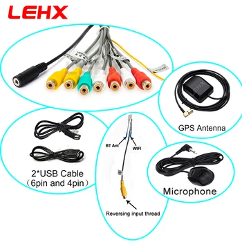LEHX автомобилното радио 2 din Android RCA изходна линия помощен кабел адаптер за USB кабел за GPS антена за външен микрофон