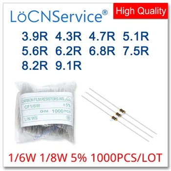 LoCNService 1000 бр./лот 5% 1/6 W 1/8 W 3,9 R 4,3 R R 4,7 5,1 R 5,6 R 6,2 R 6,8 R 7,5 R 8,2 R 9,1 R Въглероден филмът резистор DIP Ома