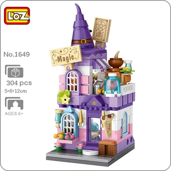 LOZ 1649, Градска улица, шапка магьосник на Хелоуин, Магически магазин, Архитектура магазин, мини-блокове, Тухли, Строителна играчка за деца, подарък без кутия