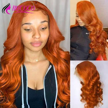Mscoco портокал-джинджифил перука от вълнообразни коса на дантели 200% плътност бразилски човешки косъм 13x4 Реми за черни жени
