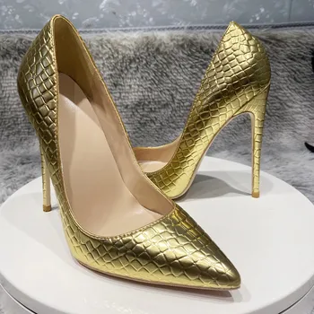 NoEnName_Null-Женски високи секси обувки Sherlock, лъскава, със златни камъни, на висок ток 12 см, 10 см, 8 см, 33-45 ярда