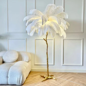 Nordic Home Decor Лампи за дневна, стая, осветителни тела, модерна Луксозна led лампа от страусиных пера, лампа за спални от златната смола