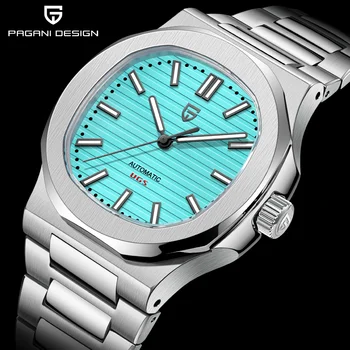 PAGANI ДИЗАЙН 40 мм, ПП Механичен автоматичен часовник за мъже Луксозни AR сапфирен кристал 100 м Водоустойчив ръчен часовник от неръждаема стомана за мъже