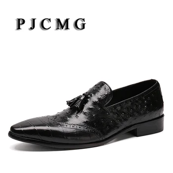PJCMG/Модни Черни/Червени мъжки обувки-oxfords на равна подметка дантела с pattern 