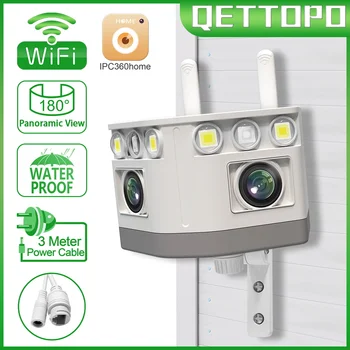 Qettopo 4K 8MP WIFI Двухобъективная Външна Камера С Ultrawide Преглед на 180 ° Панорамна AI Проследяване На Човек Bullet Камера за Сигурност