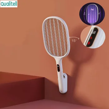 Qualitell Smart Digital Display Електрическа мухобойка от комари 2в1, преносима зареждане Type-C, стенни светлинен капан, убиец комари