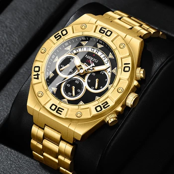 Relogio Masculino NIBOSI Спортни мъжки часовници Модната марка Златни бизнес кварцов часовник водоустойчив мъжки спортни ръчни часовници с хронограф
