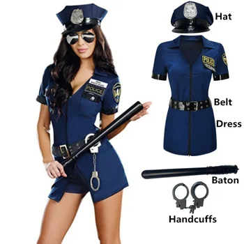 S-XXXL възрастни жени, секси синьо-черна полицейска форма за парти на Хелоуин, cosplay, костюми на жената-полицай, облекло голям размер, маскарадное рокля