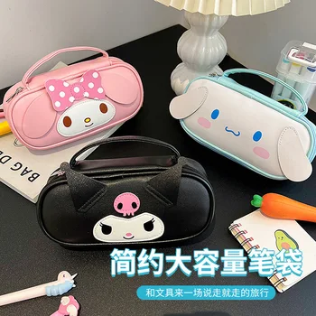 Sanrio Kuromi Melody Голям Капацитет Преносима Кутия за Канцеларски материали от Изкуствена Кожа Студентски Мультяшная чанта за Съхранение на Химикалки