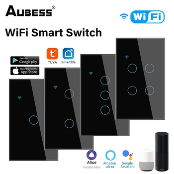 Sasha Smart Life Home Домашен WiFi Безжичен дистанционно управление стенен прекъсвач с гласов контрол, чувствителен на допир сензора, led ключове Алекса Google Home