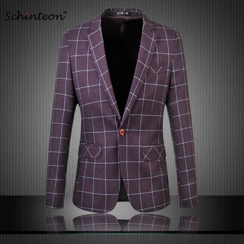 Schinteon мъжки пъстро сако, яке, пъстро бизнес костюм, приталенная ежедневни връхни дрехи в една пуговице, големи размери на M-6XL