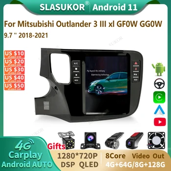 SLASUKOR За Mitsubishi Outlander xl 3 GF0W GG0W 2013 2014-2021 Tesla Stil Android 10 Мултимедиен Плейър GPS Навигация