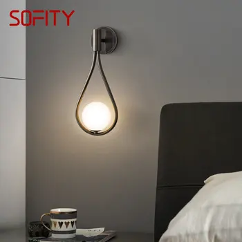 TEMAR Вътрешен Месинг, с монтиран на стената лампа LED Black Sconce Lighting Glass Творчески семпъл Интериор за дома, хол, спалня