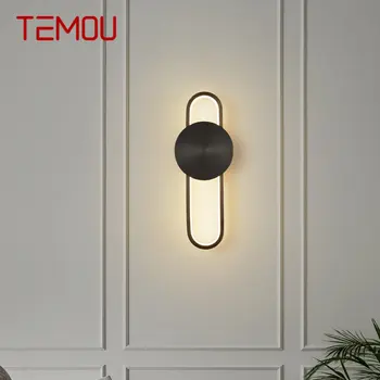 TEMOU Модерен Интериорен Месинг, с монтиран на стената Лампа LED 3 Цветове Черно Мед Стенни Осветление Класически Декор за Дома, Спални