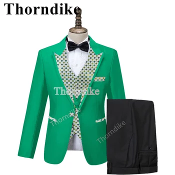 Thorndike, ново записване, мъжки зелен модерен костюм от специална тъкан, изработена по поръчка, костюм за младоженеца, сватбена смокинг, елегантен комплект от 3 теми