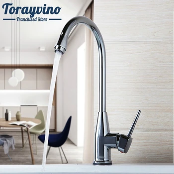 Torayvino Отточна тръба на шарнирна връзка смесител за кухненска мивка от неръждаема стомана, кухненски хромирани бъркалки със завъртане на 360 градуса, смесители за топла и студена вода, Кухненски батерии
