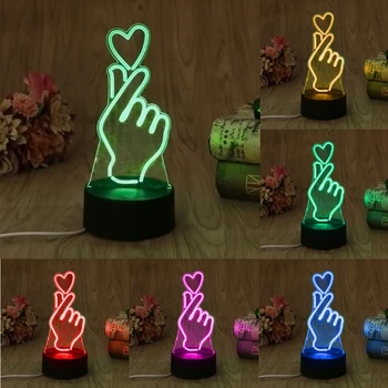 USB Новост, 7 цвята, което променя цвета си Пръст, Сърцето, led лека нощ, 3D Настолна лампа, домашен декор