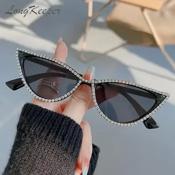 Y2K vintage слънчеви очила за жени с украса във вид на кристали и диаманти, Луксозни дизайнерски слънчеви очила 
