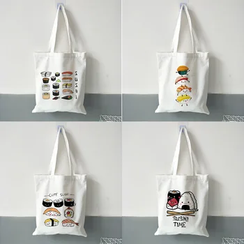 Адаптивни комплект за суши Kawaii, чанта-тоут, чанта на рамото за момичета, дамски холщовая пазарска чанта, дамски дългогодишна чанта, сгъваема