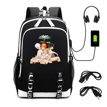 Аниме Раница Promised Neverland с USB порт За Зареждане, Ученически Чанти и калъфи за Книги за Жени, Мъже Студентски чанта
