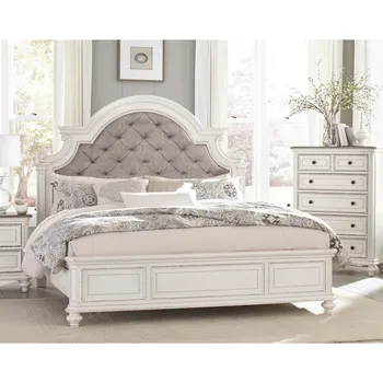 Античен бяло покритие, 1 бр. легло Queen-Size с мека таблата на копчета, традиционен дизайн, Мебели За Спалня