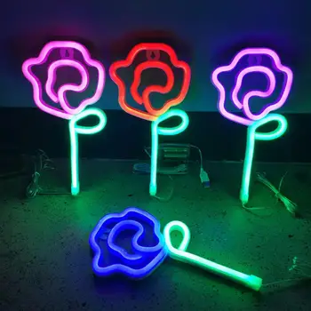 Атрактивен неонова светлина, неонова лампа с USB/захранван от батерии, не ослепляющая, енергоспестяващ рози цвете, led неон лека нощ, закачалка