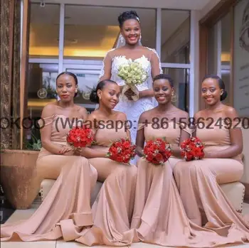 Африкански сатенени рокли на шаферките в стил Русалка с открити рамене, дълъг стрелка с форма на струята, сватбени рокли за гости, рокли за шаферките, вечерна рокля