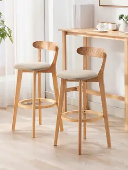 Бар стол висок стол от масивно дърво модерен минималистичен бар стол с лека луксозен стол бар стол Nordic home bar маса и стол