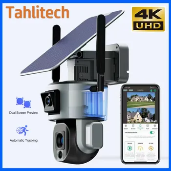 Безжична Слънчево Помещение Tahlitech 4K 4G 8MP WiFi С Двойна Оптика 4X, 10X Оптично Мащабиране Със слънчев Панел Humanoid Проследяване на PTZ Сигурност на Cam