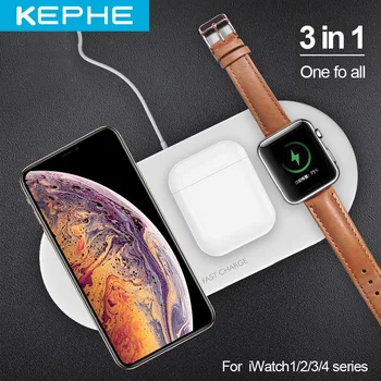 Безжично Зарядно Устройство с Мощност 15 W За iPhone 11 X XR XS 8 Бърза Безжична Зареждане с Пълно натоварване 3 в 1 за Airpods 2019 Apple Watch 5 4 3 2 1