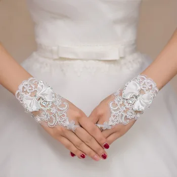Бели Къси Сватбени ръкавици Без пръсти, Сватбени Ръкавици за жени, Червени Дантелени Ръкавици Булката, Ръкавици, Аксесоари за Сватба