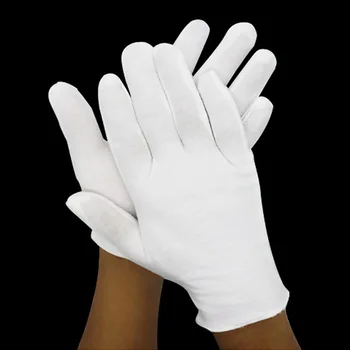 Бели памучни проверка, работни ръкавици, дамски, Мъжки ръкавици с пълни пръсти, ръкавици за сервитьори/шофьори/бижута/работни ръкавици за защита на ръцете, 1 чифт