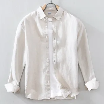 Благородна нова мъжки ежедневни бяла риза, проста свободна голям памучен бельо мъжка риза, блузи с дълъг ръкав A913