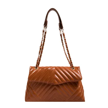 Брандираната дизайнерска дамска чанта за през рамо в ивица с веригата, Мода онлайн Чанта през рамо известни личности, Малка чанта с капак, тенденция 2023