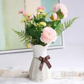 Ваза, саксия, пластмасова Кошница с имитация на ратан, сушени цветя, декор за вашия дом офис със собствените си ръце