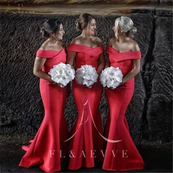 Вино-червено атласное сватбена рокля за гости, женствена рокля за сватбени партита, вечерен халат за баня русалка с открити рамене, рокли за шаферките, елегантни рокли