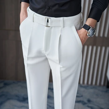 Високо качество на корейските летни бели костюмные панталони, мъжки дрехи 2022, летни прости дебнещ официални офис панталони с дължина до щиколоток