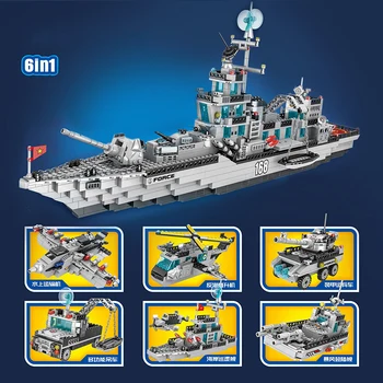 Военен модел WW2, военноморски флот, 6-в-1, военен кораб, колекция от бижута, строителни блокове, Тухли, играчки, Коледни подаръци