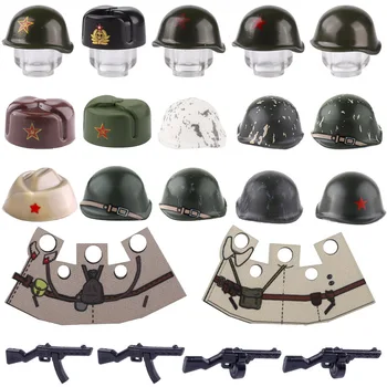 Втората Световна война съветският военен тактически шлем, градивни елементи, фигурки на армейски войници, шапка, палто, пистолет, пистолети аксесоари, тухли, подаръци за момчета