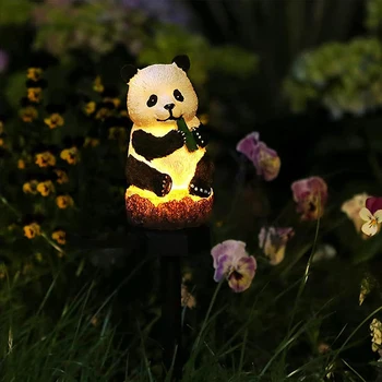 Външен Слънчев градински лампа Panda Водонепроницаемое украса с тояги, Panda Слънчев градински лампа за украса на тревата в двора на Коледа