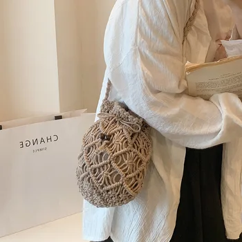 Годишна Проста плажната чанта за отдих, Модерна изкуствена Тканая Куха женствена чанта през рамо, стотици Чанти-кофи, Възли пътни Чанти